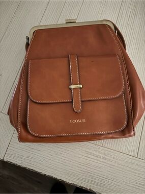 ECOSUSI Cognac faux Leather Backpack Purse with Front Pocket